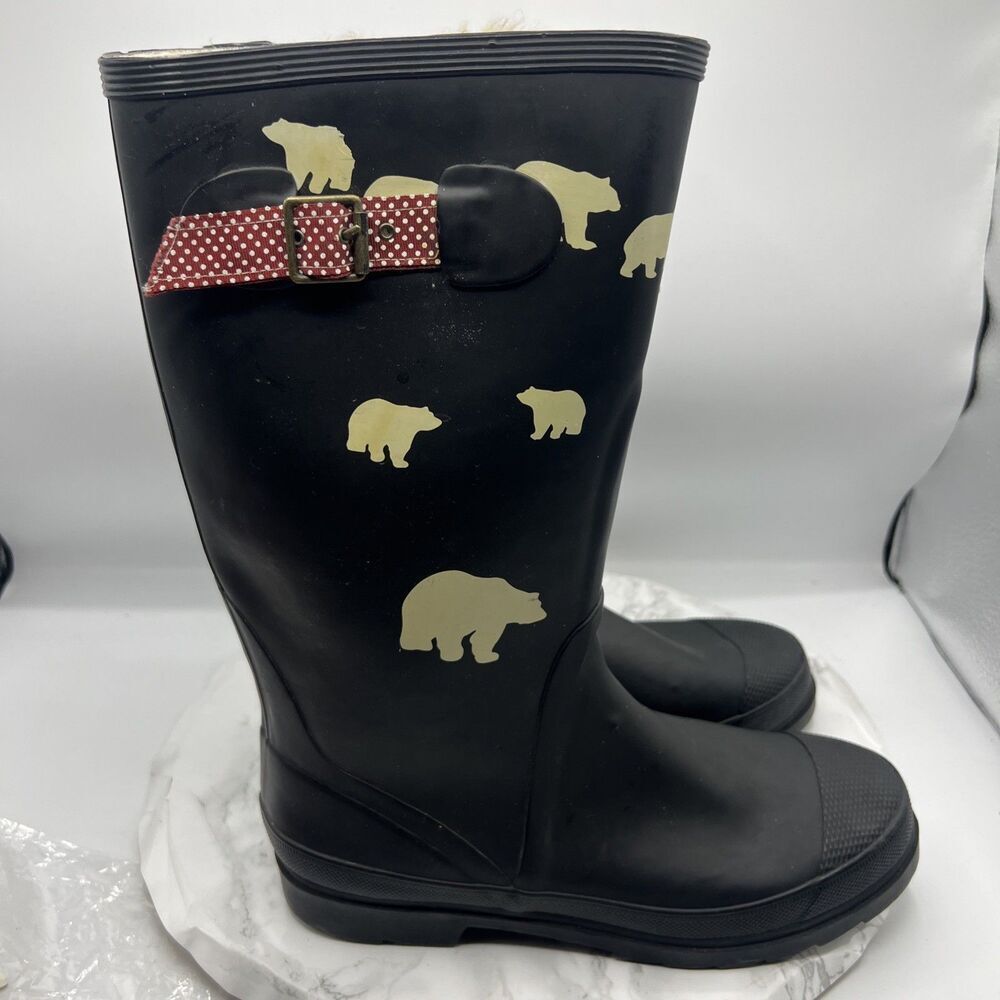 J. CREW Black with Polar Bears Fleece Lined Rain Boots-10